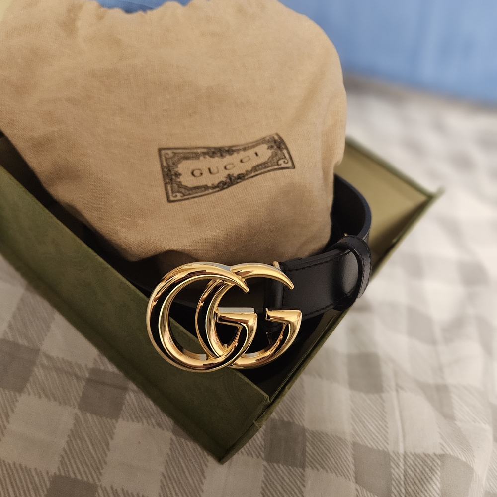Gucci Black Leather Belt with Gold Buckle